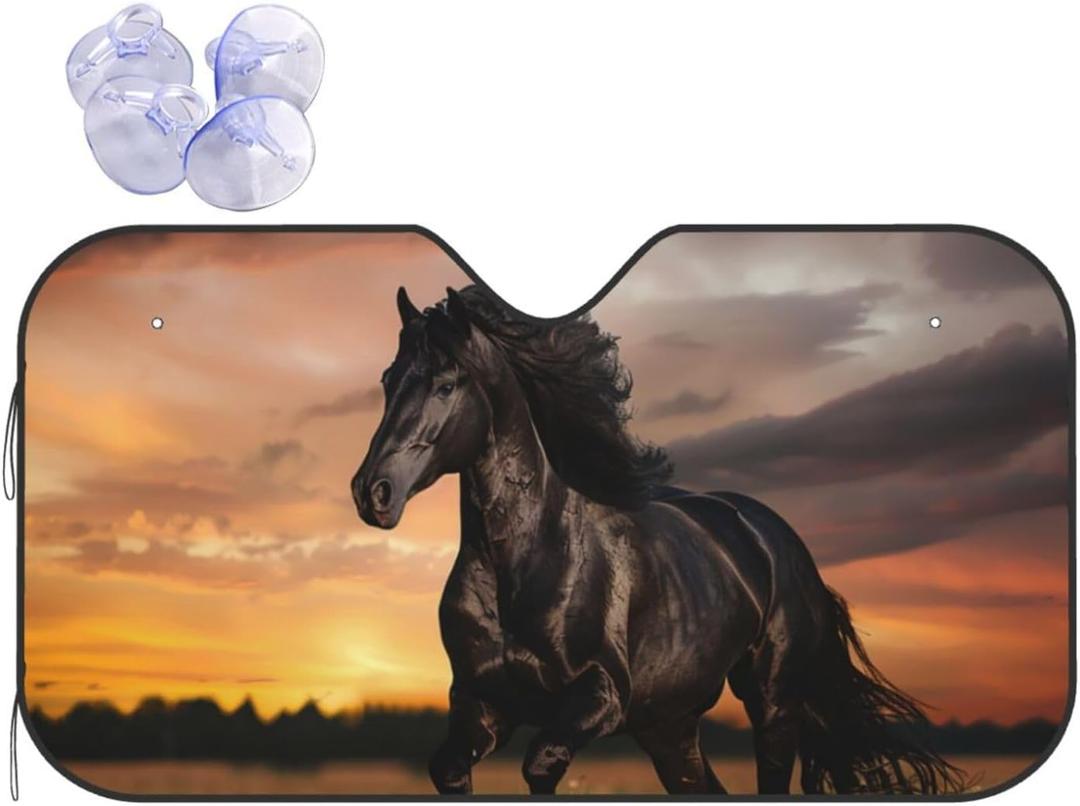 Windshield Sun Shade for Car Trucks SUV Black Horse Retractable Front Window Sun Visor Foldable Sunshade Protector for Car Windshield Keep Your Vehicle Cool 51 X 27.5Inch