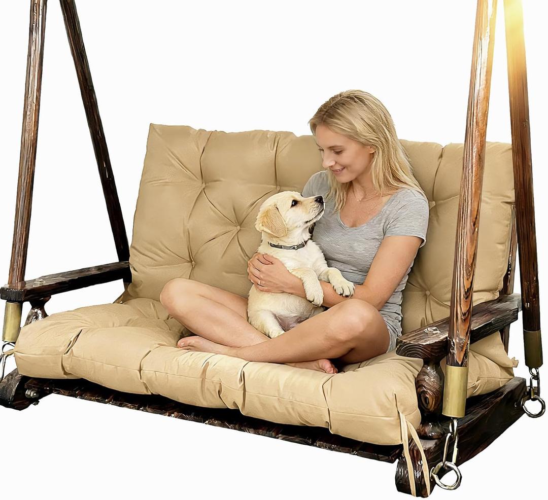 Porch Replacement Swing Cushions for Outdoor: 2-3 Seater Garden Waterproof Patio Bench Cushion with Ties - 4" Thick Swing Chair Cushion for Backyard Furniture Loveseat