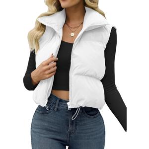 JZC Women's Crop Puffer Vest Lightweight Sleeveless Jacket 2025 Fashion Winter Outerwear Padded Gilet (Large, White)