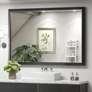 SMIROR Matte Black Bathroom Mirror for Over Sink 48x 36 inch, Metal Thick Frame Rectangle Vanity Mirror for Wall, Anti-Rust, Horizontally or Vertically Mounted
