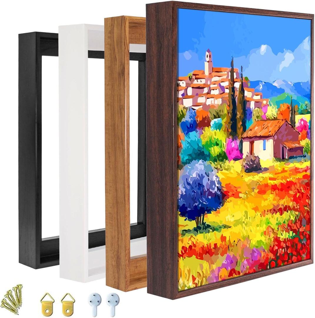 Canvas Floater Frame for 1 to 1 1/4 Deep Gallery-Wrapped Canvas, Modern Wood-Look Floating Frame for Finished Wall Art, Oil Paintings for Gallery Bedroom Studio, Made in USA(White,8x8inch) (8L" x 8W")