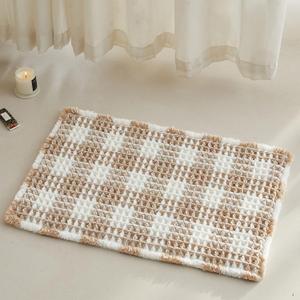Waffle Bath Mat, Boho Bathroom Rugs Non Slip Washable Absorbent Checkered Bathroom Mat Quick Dry Farmhouse Bathroom Decor, 24"x16" Khaki and White