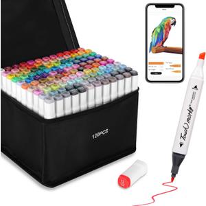 120 Colors Alcohol Markers with Free App, Chisel Tip and Fine Tip, Dual Tip Alcohol-Based Marker set for Artist Adults, Art Markers for Painting, Coloring, Sketching and Drawing, Great Gift Idea
