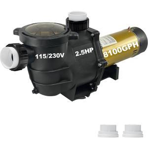 2.5HP PureBy In/Above Gound Pool Pump, 115/230V Dual Voltage Pool Motor, Flow Rate 6480GPH, 2" Port Size with 1.5" & 2" NPT Adapters