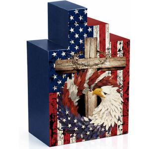 Amyhill 4 Pcs 4th of July Decorations Set Wooden Patriotic Table Centerpieces Independence Day Wood Firework Fourth of July Table Signs for 250th Anniversary Home Farmhouse Decor (Pattern Style)