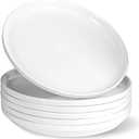 HAPPY KIT Ceramic 8 inch Dinner Plates, Dessert Plates Set, Thick-Rim Salad Plates Set of 6, Kitchen Flat Plates for Salad, Dessert and Appetizer, Microwave, Oven and Dishwasher Safe, White