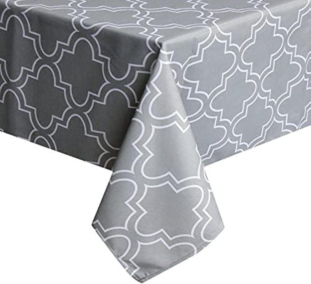 UFRIDAY 60 Wide x 102 Long Tablecloth with Printed Pattern, Fabric Table Cloth for Rectangle Tables (Light Grey)