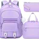 GeeWin Girls Backpack, 15.6" Laptop Backpack Schoolbag for Girls Teens Kid Children Elementary Middle School Student, Waterproof Stylish Girl Bookbag with Insulated Lunch Bag & Pencil Bag (Purple)