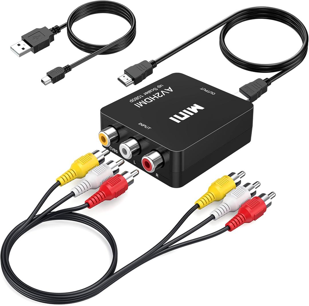 RCA to HDMI Converter, RCA to HDMI Adapter, 1080P Mini Composite CVBS AV to Hdmi Video Audio Converter Adapter for N64 Wii PS2 PS3 Xbox VHS(Only for TV with HDMI Port)