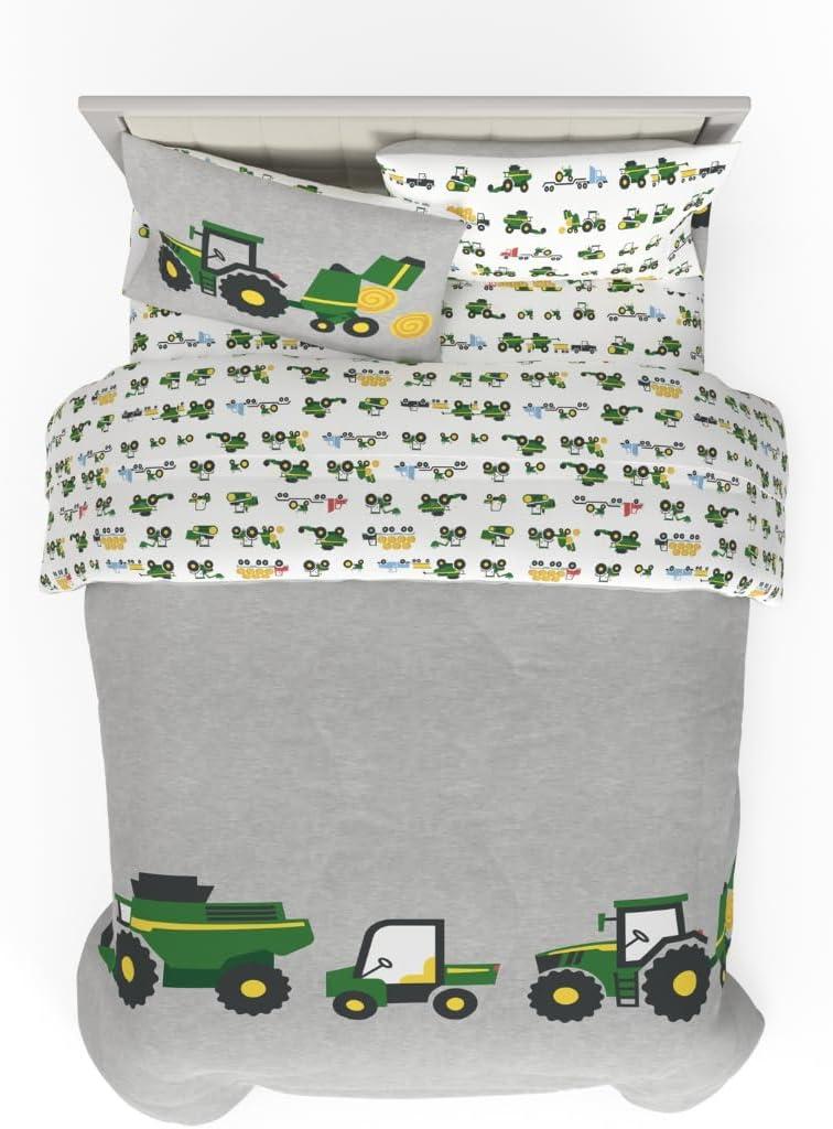 Franco Kids John Deere Farm Equipment Bedding 5 Piece Super Soft Comforter and Sheet Set, Queen