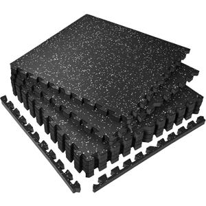 SUPERJARE 0.56'' Thick 6 Pcs 24 Sq Ft Rubber Top Exercise Equipment Mats, High Density EVA Foam Mats with Rubber Top, Interlocking Gym Flooring for Home Gym, Protective Workout Mat, Black/Grey