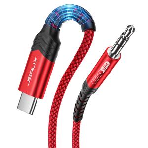 JSAUX USB C to 3.5mm Audio Aux Jack Cable[6.6ft], USB Type C to 3.5mm Headphone Stereo Cord Car Compatible with iPhone 16 Pro Max/15 Pro Max Plus, iPad Pro, Samsung Galaxy S24 S23 Ultra, Pixel-Red