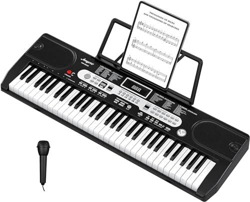 Electric Keyboard Piano 61 Key for Beginners Adults, 200 Tones & Rhythms, Portable Electronic Piano with Microphone & Teaching Modes