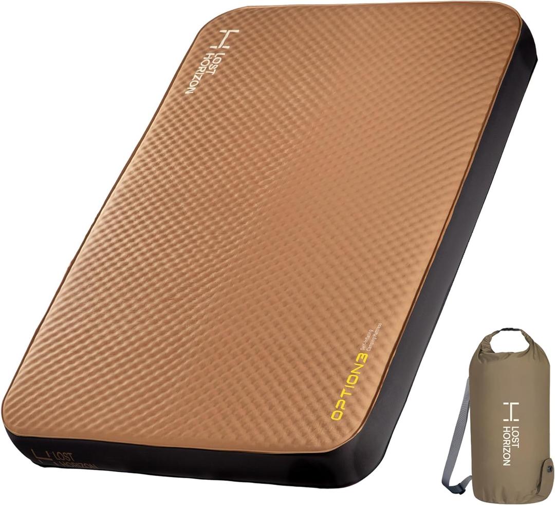 LOSTHORIZON Air & Foam Camping Mattress, Self-Inflating Sleeping Pad, 4.5" Thick, with Air Pump, Queen