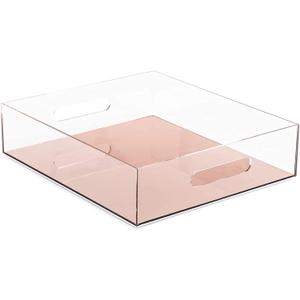 Juvale Acrylic & Rose Gold Tray - 12 x 10.5 x 3 in, Rose Gold, Modern - Letter Tray Organizer for Files & Documents - Desk Inbox Acrylic Organizer - Paper Storage
