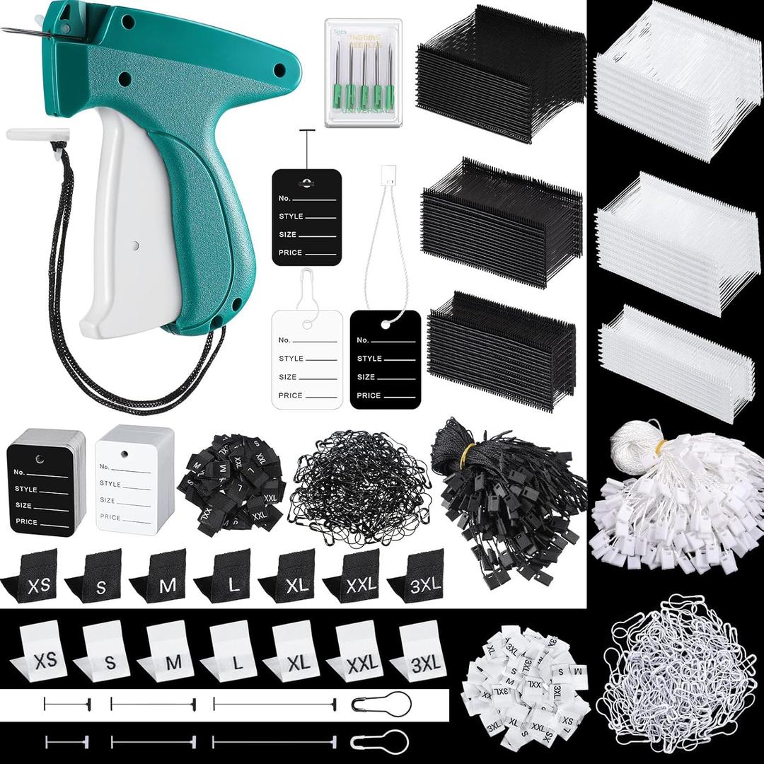 Chumia 3576 Pcs Tagging Gun Clothes Garment Tag Attacher Kit with Needles Standard Plastic Barbs Fasteners Hang Label Strings Gourd Safety Pins Retail Price Size Label for Warehouse(Black, White)