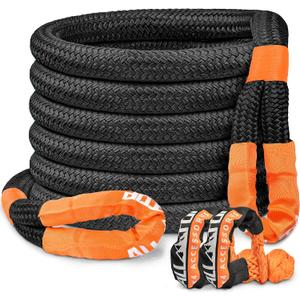 ALL-TOP Kinetic Recovery Rope Kit w/ 2 Soft Shackles, 83000Lbs, 1.5in x 30ft, Heavy Duty 30+% Elasticity, 27600Lbs Work Load Limit for 4x4 Offroad Vehicle(Black)