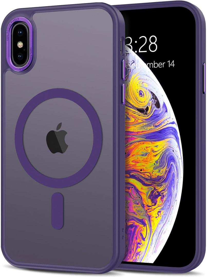 Anuck Case for iPhone Xs Max Case Magnetic Phone Case Compatible with MagSafe, Soft TPU Bumper Hard Translucent Matte Back Slim Fit Shockproof Protective Cover for Men Women Girls - Dark Purple