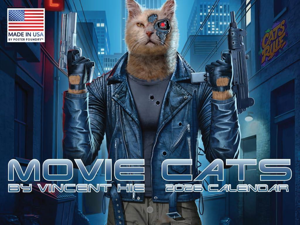 Movie Cats Calendar 2026 by Vincent Hie Funny Gift Funny Pop Culture Cats in Movies Wall Monthly 12 Month | American Made In The USA