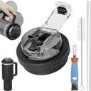 Tnvee 40 Oz Tumbler Flip Straw Lid for Stanley Tumbler- Silicone Cup Lid Replacement with Dustproof Cover Leak Proof for 40 OZ Stanley Cup Accessories (Black)