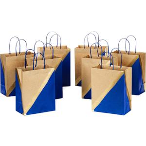 Hallmark 9" Medium Paper Gift Bags (Pack of 8 - Blue & Kraft) for Hanukkah, Birthdays, Weddings, Father's Day, Graduations, Baby Showers, Bridal Showers, Care Packages, May Day