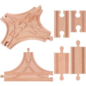 6 Pieces Switch Track Wooden Train Set Wooden Train Track Set-1Pc T Switch 1Pc Switching Track Wood-en Train Bridges Straight Wood Train Tracks Accessories for Most Major Toy Tra-in Tracks Railway