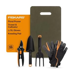 Fiskars Flower Gardening Tool Set with Floral Pruner, Trowel, Cultivator, Garden Gloves, and Ultra-Light Kneeling Cushion for Outdoor Use (5 Piece Kit) : Patio, Lawn & Garden