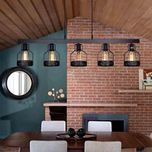 Farmhouse Pendant Lights Kitchen Island, Kitchen Light Fixtures, Rustic Dining Room Light Fixture with 5 E26 Bulb Sockets, Black Metal Long Pool Table Lights, Ceiling Pendant Light Fixtures (Model A), 45.28 inches x 5.5 inches x 55 inches