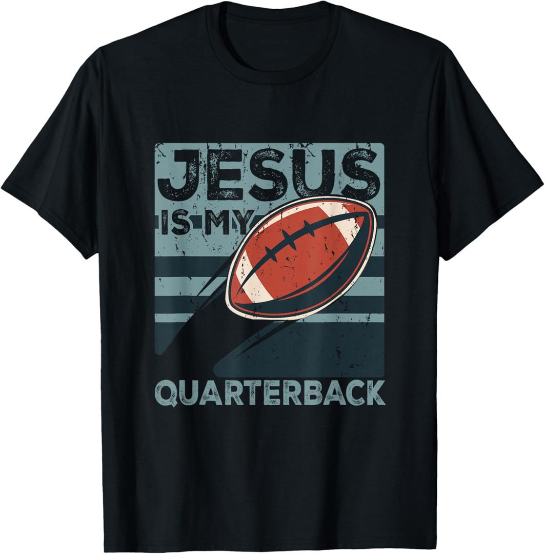 Jesus is My Quarterback Christian Football Ball Sport Player T-Shirt, size L