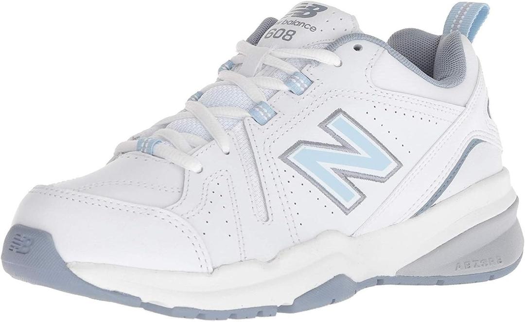 New Balance Women's 608 V5 Cross Trainer (9.5 Wide, White/Light Blue)