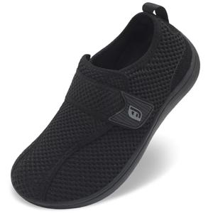 JOINFREE Diabetic Wide Walking Shoes for Women & Men with Adjustable Upper, Zero Drop Non Slip Casual Sneakers Comfortable for Swollen Feet, Edema, Arthritis & Elderly Black Size Women 8/Men 6