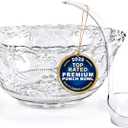 Stock Your Home Premium Plastic Punch Bowl with Ladle, Fancy Disposable Punch Bowls for Parties, Holidays, Schools, Halloween, and More, Quality Glass Like Appearance, Large Punch Bowl with Ladle Set