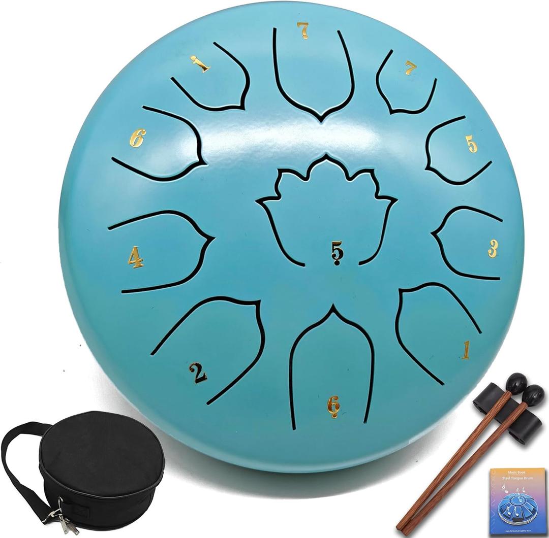 Steel Tongue Drum 8.5-Inch 11 Notes  Rain Drum for Outside & Garden, with Mallets, Bag & Music Book  for Meditation, Relaxation, Music Learning & Music Gift  VESYMAN (Sky Blue)