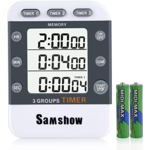 Digital Kitchen Timer Dual Timers 3 Channels Count UP/Down Cooking Timer Large Display, Adjustable Volume Alarm with Magnetic Back, Stand, Battery Included