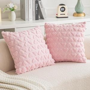 AQOTHES Set of 2 Heart Love Cute Pink Decorative Valentines Throw Pillow Covers 24x24, Soft Plush Faux Fur Pillow Covers for Couch Sofa Home Valentines Day Decoration