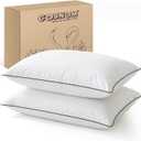 Cobnom® Goose Feather and Down Pillows Queen Size Set of 2, 3-Chamber Hybrid Bed Pillows with 750 Fill-Power Down Surrounded, 100% Organic Cotton Cover, Medium Firm for All Sleepers(20x30 Inch)