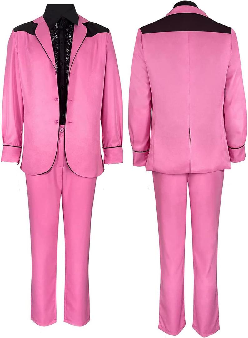 Mens Suit Cosplay Costume Halloween Uniform Outfits Blazer Jacket Shirt and Pants (X-Small, Pink Suit)