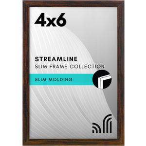 Americanflat 4x6 Picture Frame with Shatter-Resistant Glass - Streamline Collection - Thin Border Photo Frame for Tabletop and Wall Display - Hanging Hardware and Easel Stand Included - Walnut