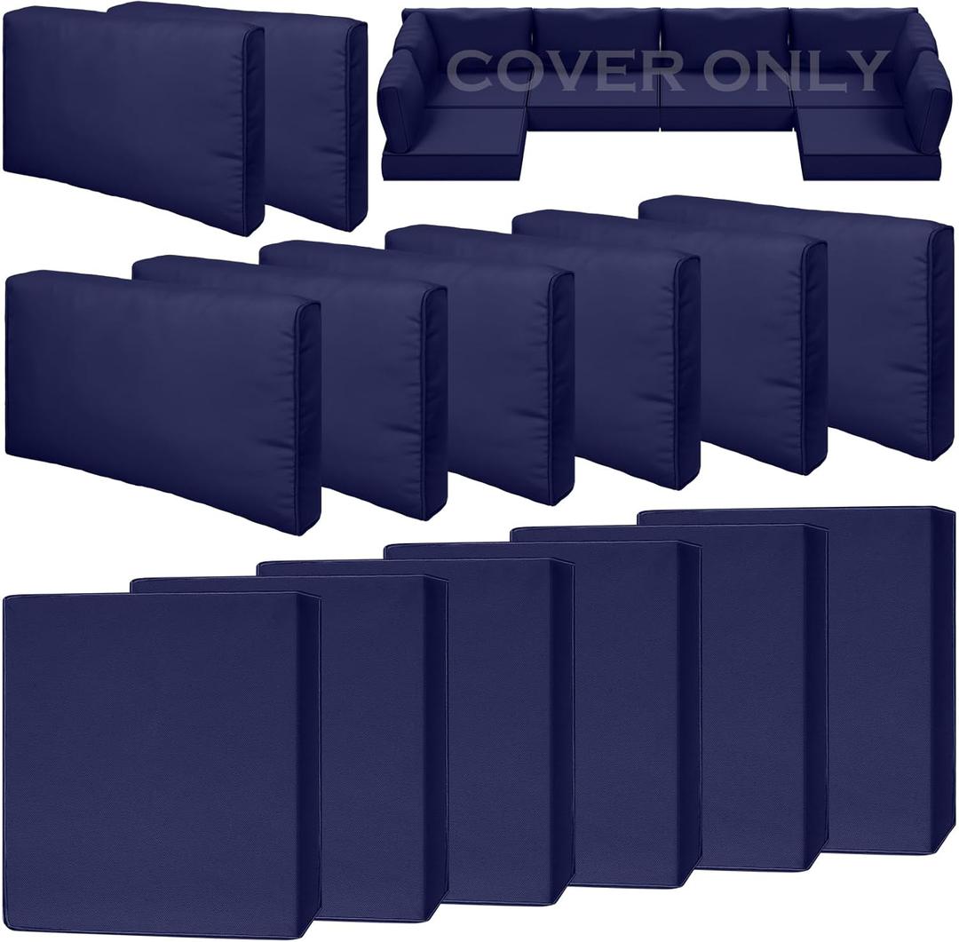 14 Piece Outdoor Patio Waterproof Cushion Covers, Fits 6-Seat Wicker Rattan Sectional Couch Chair Furniture Cover Replacement Set - Fade-Resistant Patio Cushion Covers with Zipper, Size: 27*27*4 inches