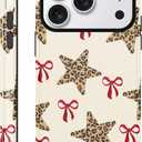 for iPhone 17 Pro Max 6.9'' Leopard Patterned Stars and Red Bows Phone Case, Slim Scratch Resistant Shockproof Dual-Layer Protection, Hard Shell with Silicone Interior for Woman Men