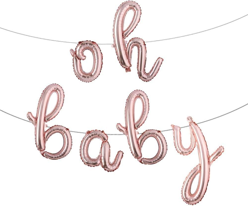 16 Inch lowercase Oh Baby Foil Letters Balloons Banner Hanging Party Kit for Baby Shower Gender Reveal Party decoration Supplies (L oh baby rose gold)
