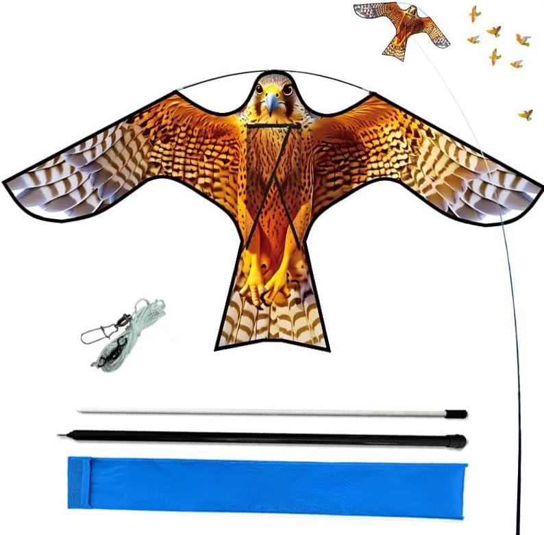 HENGDA KITE Bird Hawk Flying Kite with Pole Crops Farm Protector Bird Scarer Flying Kite with 4m Pole Yellow