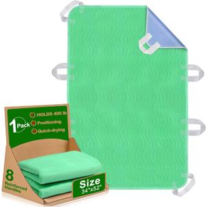 Positioning Bed Pad with Handles - Quick Drying Bed Pads with 8 Reinforced Handles, Washable Waterproof Reusable Pads for Elderly, Bedridden, Turning, Lifting, Transferring 34"  52"