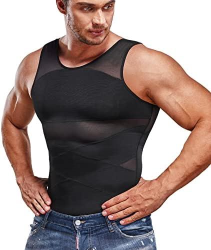 SOLCYSX Compression Shirt for Men Slimming Undershirt Body Shaper Tank top for gynomastica Sleeveless Shapewear Vest Men Size L