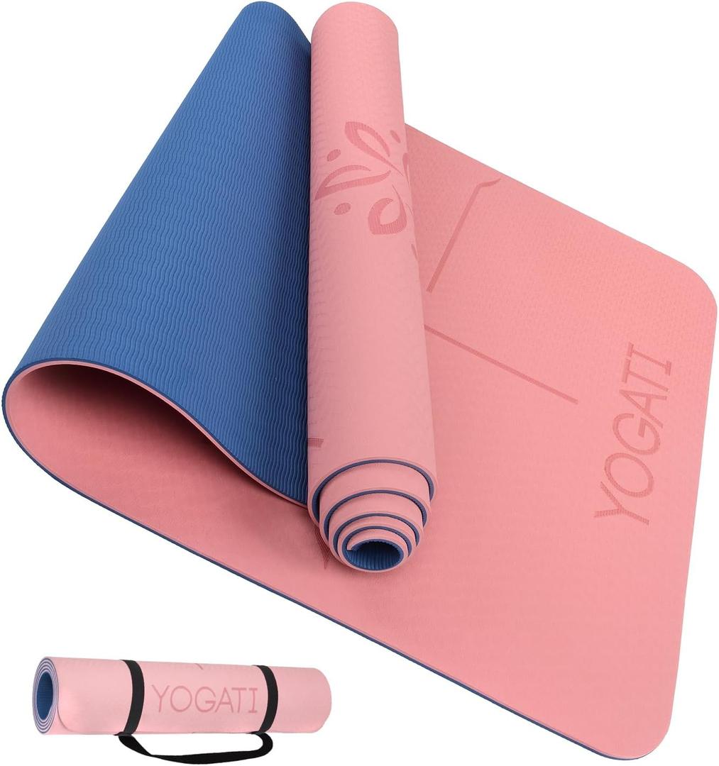 YOGATI Yoga mats for home workout. Non slip yoga mat with strap. Thick yoga mats for Women and Men. Pilates mat ideal for Fitness and gym. Exercise mat thick. Yoga matt thick. Workout mat