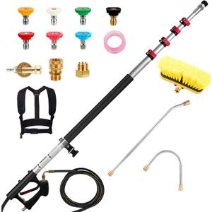 Pressure Washer Extension Wand 24 FT, Extension Pole for Pressure Washer with Gutter Extension, and 7 Spray Nozzle Tips for Roof Fence Window Washing Gutter Cleaner