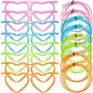 8PCS Silly Straw Glasses, Reusable Fun Loop Drinking Straw Eye Glasses, Novelty Eyeglasses Straw for Party Annual Meeting Parties Birthday (4 Colors Heart)