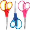 LIVINGO 7" Student Scissors, Sharp Stainless Steel Pointed Tip Blades Shears for Middle School Kids Crafting Project, Comfort Right/Left-handed, Assorted Color, 3 Pack (Blue / Red / Pink)