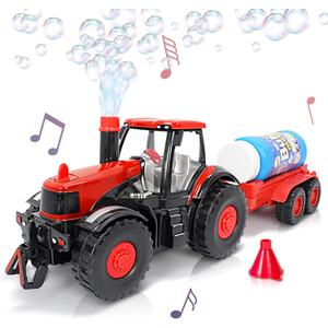 ArtCreativity Bump & Go Bubble Blowing Farm Tractor Toy Truck with Lights & Sounds, Toddler Outdoor Toys - Funnel & Bubble Solution Included - Farm Toy Tractor for Boys Girls Ages 1-5+ Years Old