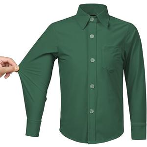 Boys' Stretch Long Sleeve Button Down Toddler Dress Shirt Wrinkle Free Oxford Uniform Shirt with Chest Pocket, 10Y Green